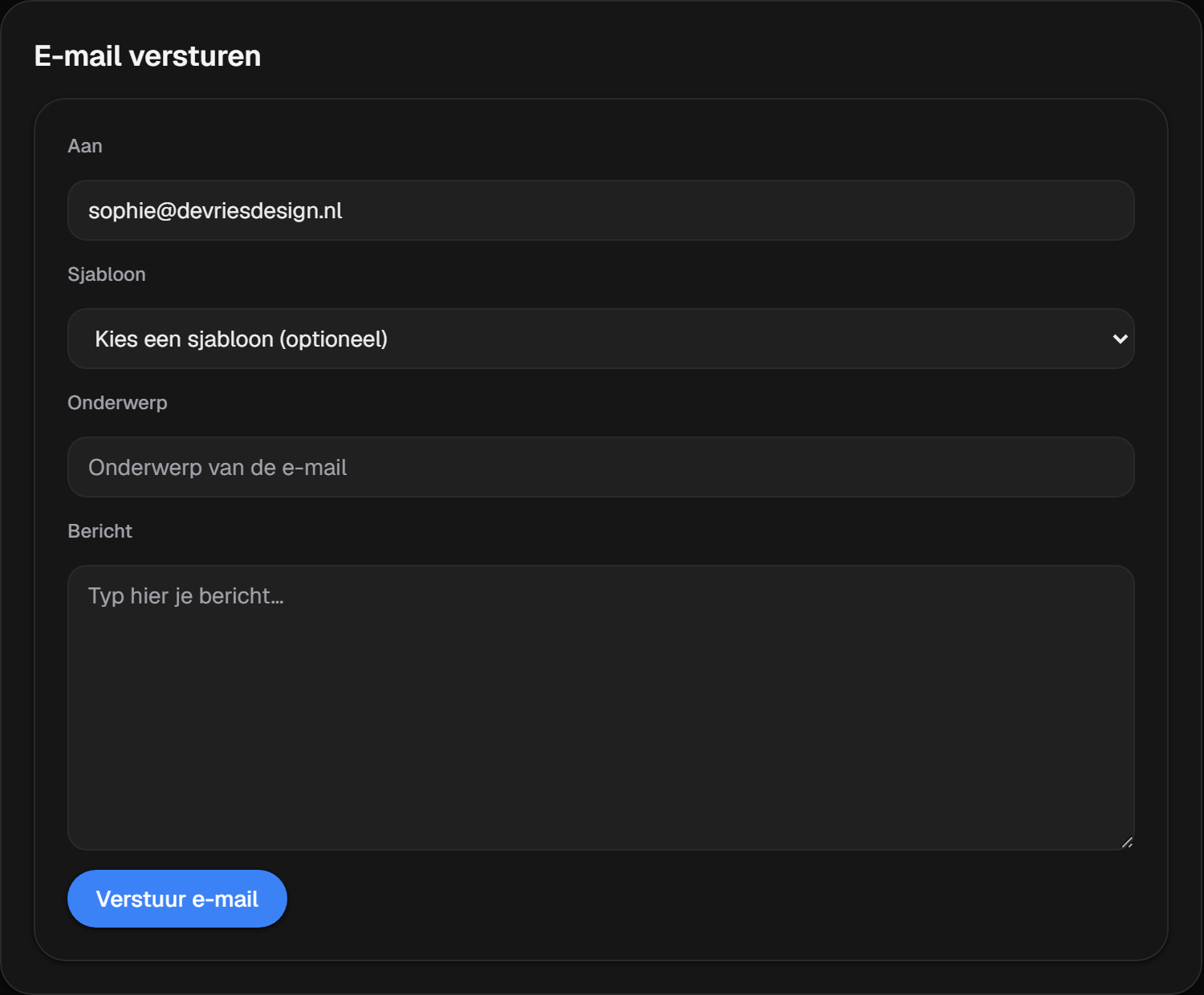 Het blok om vanuit een contact een e-mail te sturen
