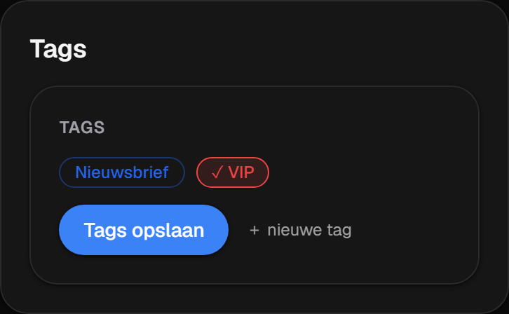 Het tags-blok bij een contact