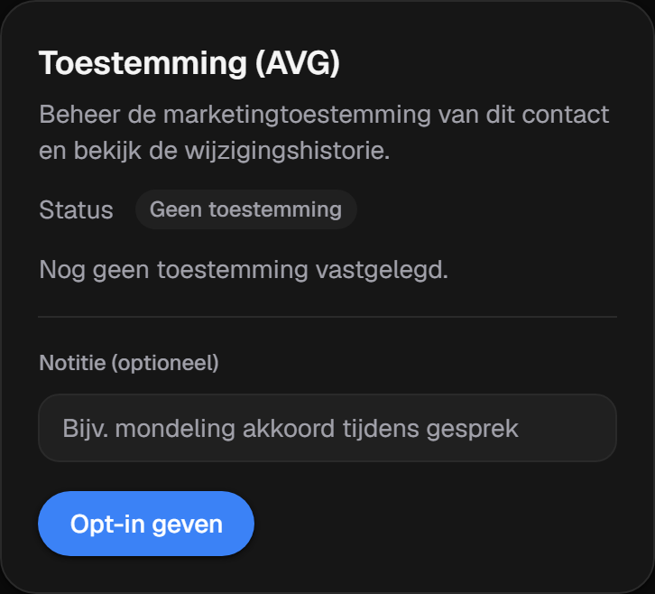 Het toestemming-blok (AVG) bij een contact
